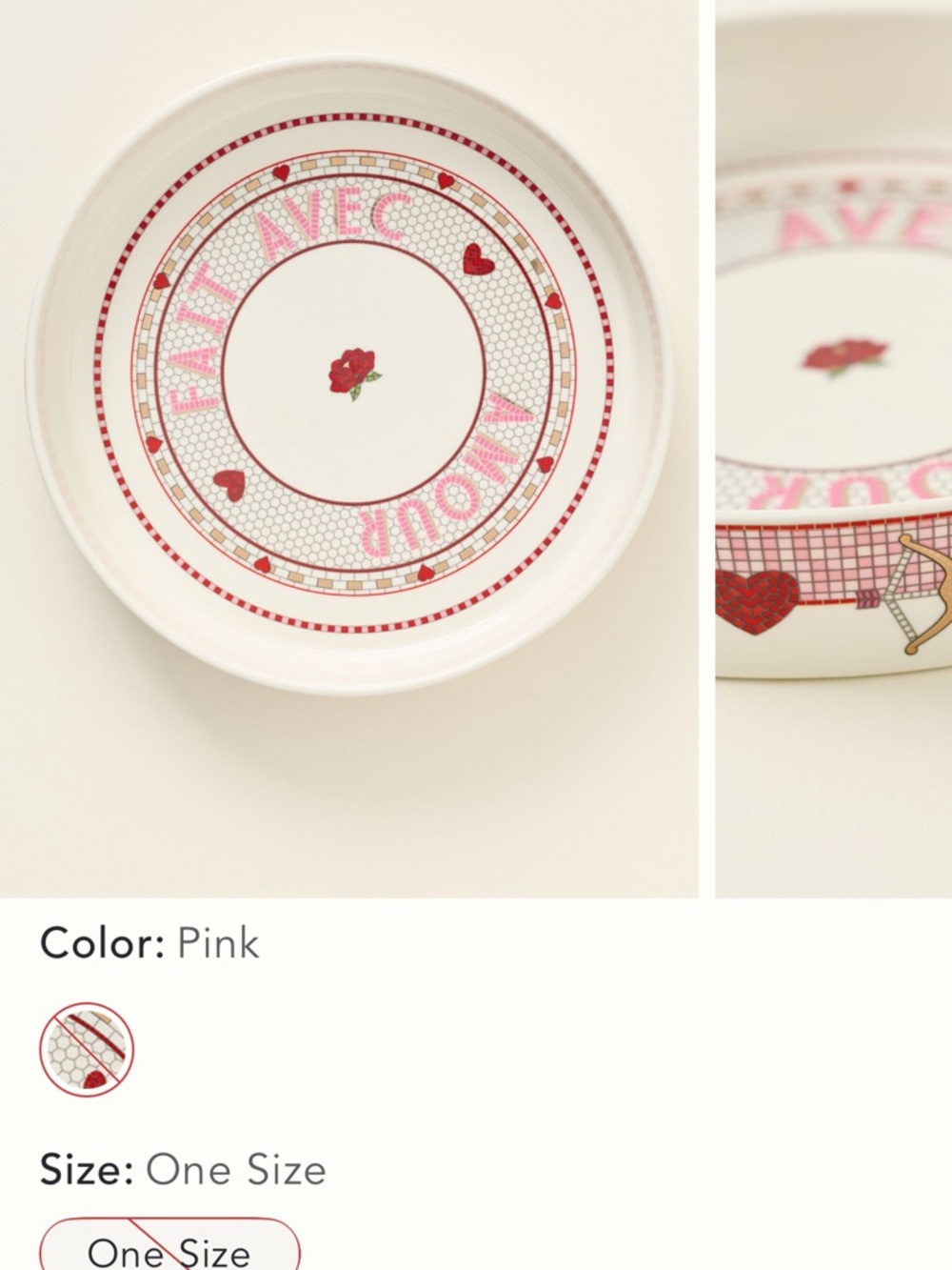 Anthropologie White Ceramic 'Amour' Heart Motif Serving Dish with Red Accents - Picture 6 of 9